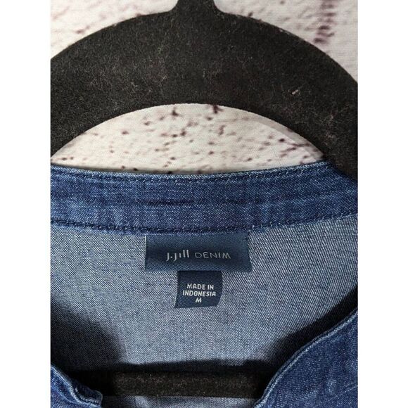 J Jill Denim Womens Shift Dress Blue Lace Up Tethered Hem 3/4 Sleeves Sz M Mediu - Picture 2 of 13